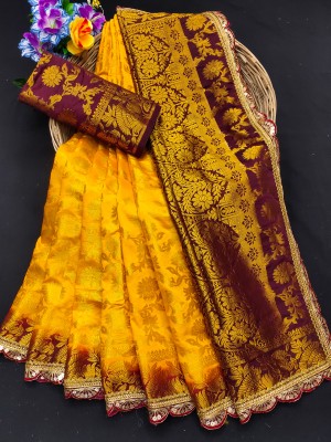 COSBILA FASHION Embellished Banarasi Cotton Silk Saree(Multicolor)