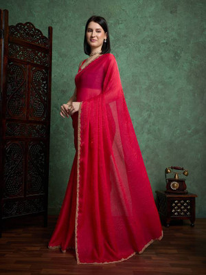 Sita Self Design Bollywood Chiffon Saree(Red)