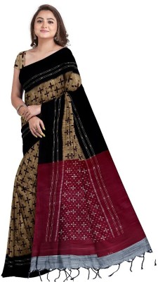 SAPTAK FASHION Printed Sambalpuri Pure Cotton Saree(Beige, Black, Red)