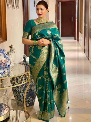 Moda Rapido Woven Daily Wear Silk Blend Saree(Dark Green)