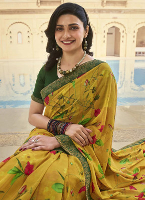 Dhandai Fashion Printed Bollywood Georgette Saree(Yellow)