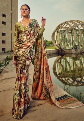 AVANSHEE Self Design, Floral Print, Printed, Digital Print, Paisley, Animal Print Bollywood Satin, Silk Blend Saree(Green)