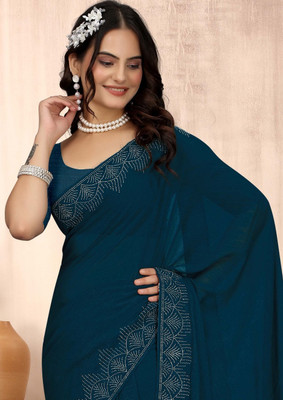 sarang fab Embellished Bollywood Georgette Saree(Light Blue)
