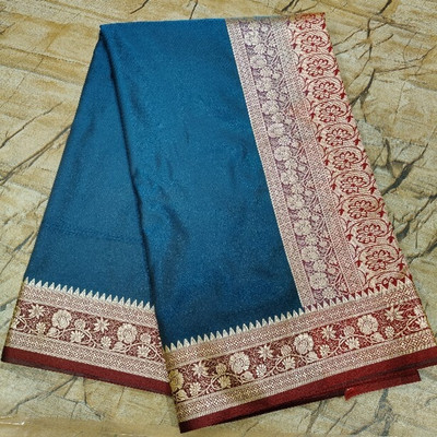Zoofa Creation Self Design Banarasi Satin Saree(Dark Blue)