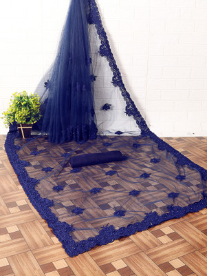 DEVKISONDESIGNER Embroidered Bollywood Net Saree(Dark Blue)