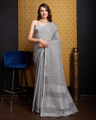 Divastri Solid/Plain Bollywood Linen Saree(Grey)