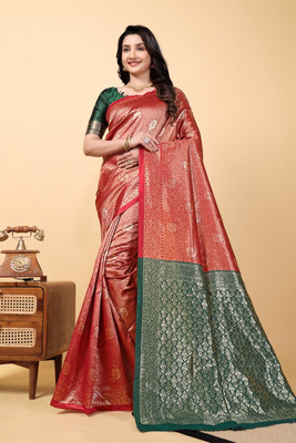 JAY KHODIYAR EMBROIDERY Woven, Self Design Bollywood Jacquard Saree(Red)
