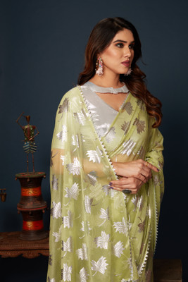 Parmila Fashion Embellished Bollywood Silk Blend Saree(Light Green)