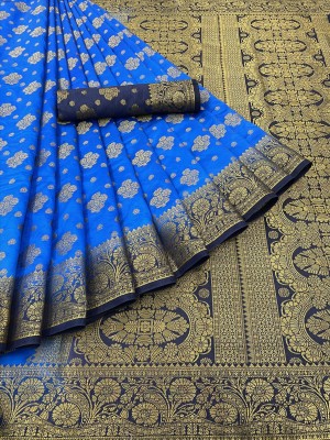 Sethnic Woven Kanjivaram Jacquard, Silk Blend Saree(Blue)