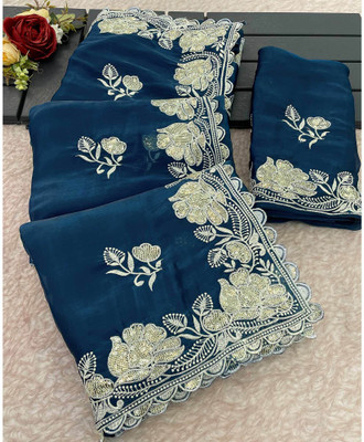 Moon Queen Embroidered Bollywood Jimmy choo Saree(Blue)