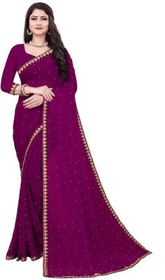 Saadhvi Solid/Plain Daily Wear Georgette Saree(Black)