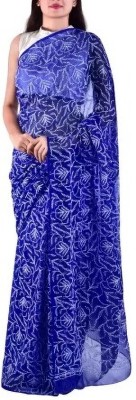 Afia Lucknowi Chikankari Embroidered Lucknow Chikankari Georgette Saree(Dark Blue)