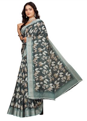 MAANVIT Printed Kanjivaram Pure Cotton, Cotton Linen Saree(Black)