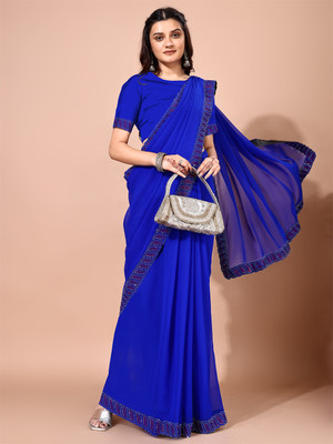 Leelavati Embellished Bollywood Chiffon Saree(Blue)