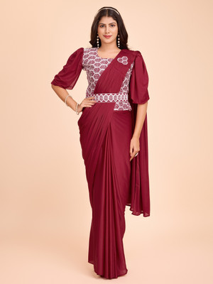 TRESPINO Embroidered Bollywood Lycra Blend Saree(Maroon)