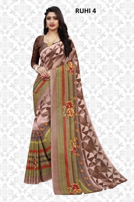 DREAM INDIA Printed Daily Wear Georgette Saree(Brown)