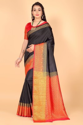 neeah Woven Banarasi Art Silk Saree(Black)