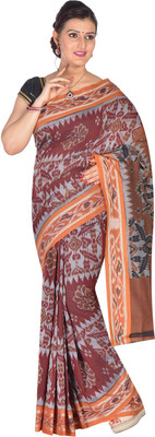 handloom paridhaan Printed Sambalpuri Pure Cotton Saree(Maroon)