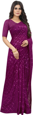 b bella creation Self Design Bollywood Georgette Saree(Purple)