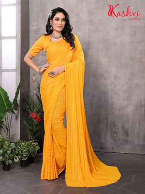 kashvi sarees Self Design Bollywood Satin Saree(Yellow)