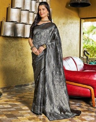 Divastri Woven, Embellished, Self Design Banarasi Art Silk Saree(Black, Silver)