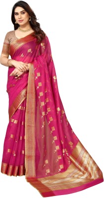 stylescope Woven Kota Doria Cotton Blend Saree(Pink)