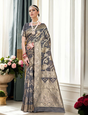 Divastri Woven Chanderi Linen Saree(Grey)