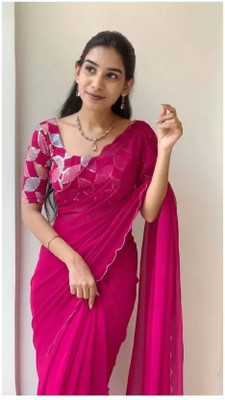 Aquiliq Solid/Plain Bollywood Georgette Saree(Pink)