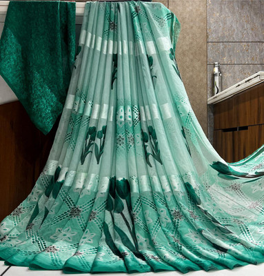 Bombey Velvat Fab Printed, Solid/Plain Paithani Chiffon, Chanderi Saree(Green)