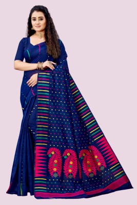 tapovan fashion Woven Jamdani Cotton Silk, Jacquard Saree(Blue)