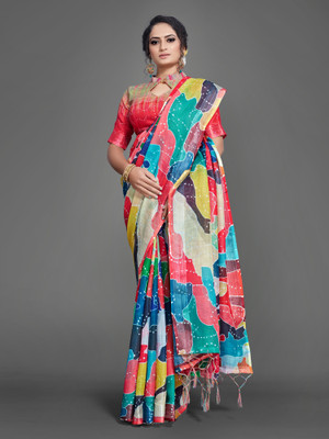 Sareemall Printed Bollywood Linen Saree(Multicolor)