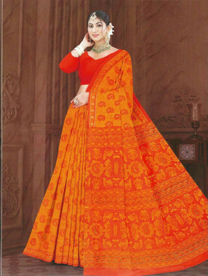 Jalal Printed, Paisley Daily Wear Pure Cotton Saree(Orange)