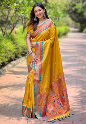 SGF11 Woven Kanjivaram Pure Silk Saree(Mustard)