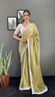 HouseOfCommon Solid/Plain Bollywood Georgette Saree(Green)