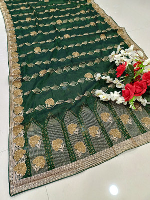 Bhojal Creation Embroidered, Embellished Bollywood Georgette Saree(Green)