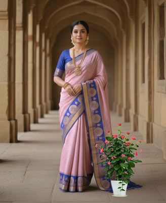 Linenspun Solid/Plain, Woven, Embellished Kanjivaram Art Silk Saree(Multicolor)