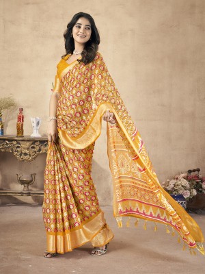 RekhaManiyar Printed Bollywood Chiffon Saree(Yellow)