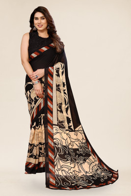 Moda Rapido Floral Print Daily Wear Georgette Saree(Black)