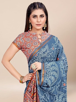Grubstaker Digital Print Bollywood Linen Saree(White)