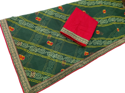 Ranisatiya Creation Printed Bandhani Georgette Saree(Green)