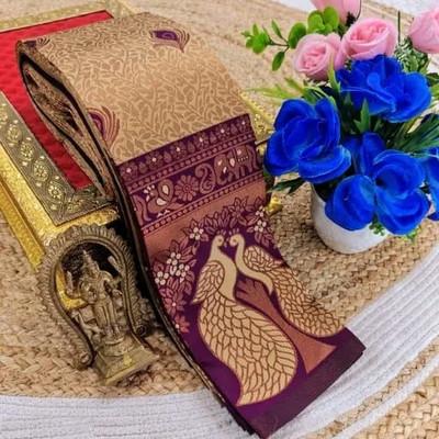 KanjiQueen Woven, Printed Banarasi Silk Blend, Pure Silk Saree(Multicolor)