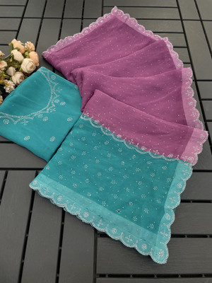 JENNYFEB Embellished Bollywood Organza Saree(Purple)