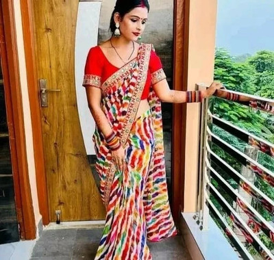 MAHADEV NX Self Design Bollywood Georgette Saree(Multicolor, White, Red)