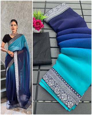 Julee Self Design Bollywood Georgette Saree(Blue)