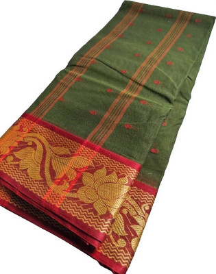 Maasaree Printed Tant Pure Cotton Saree(Dark Green)