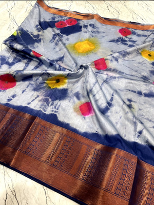 Divastri Dyed Bandhani Dupion Silk Saree(Grey)
