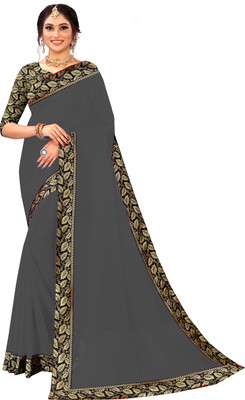 Georgette Saree Solid/Plain, Self Design, Dyed Bollywood Georgette, Chiffon Saree(Grey)