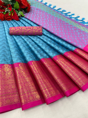 Apnisha Solid/Plain Banarasi Pure Silk Saree(Light Blue)