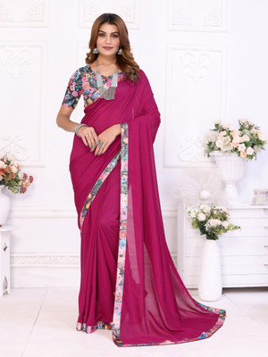 NESHVI ENTERPRISE Solid/Plain Bollywood Polyester Saree(Magenta)