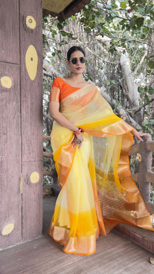 Rachna Solid/Plain Daily Wear Organza Saree(Orange)